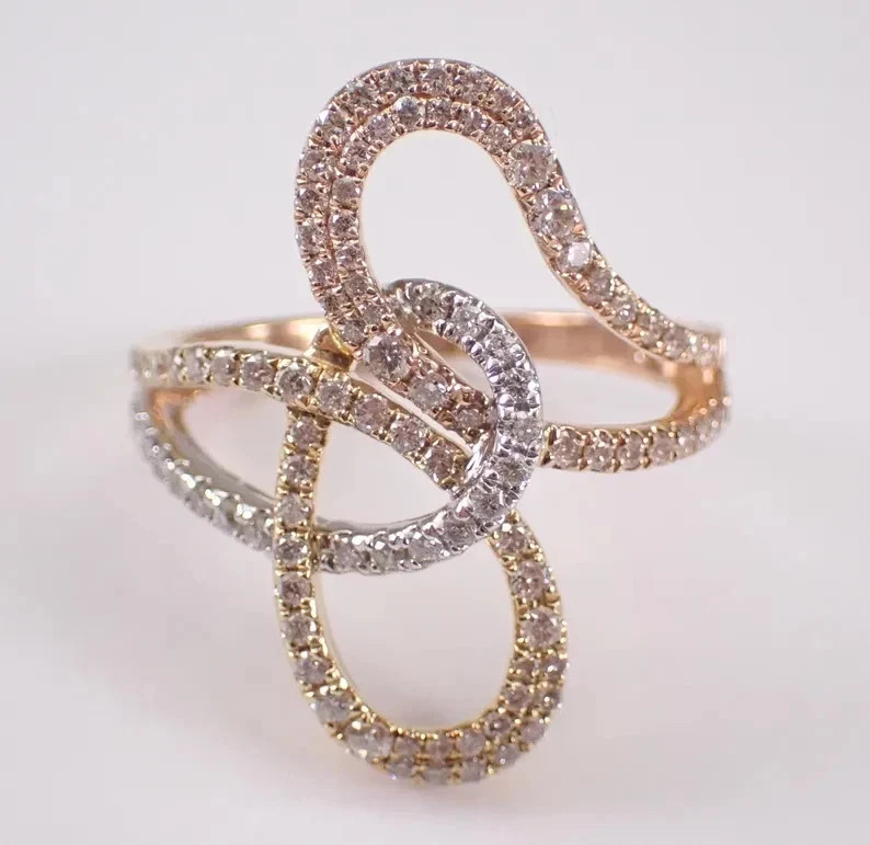 1Ct Round Cut Moissanite Womens Love Knot Wedding Band 14K Tri Color Gold Plated