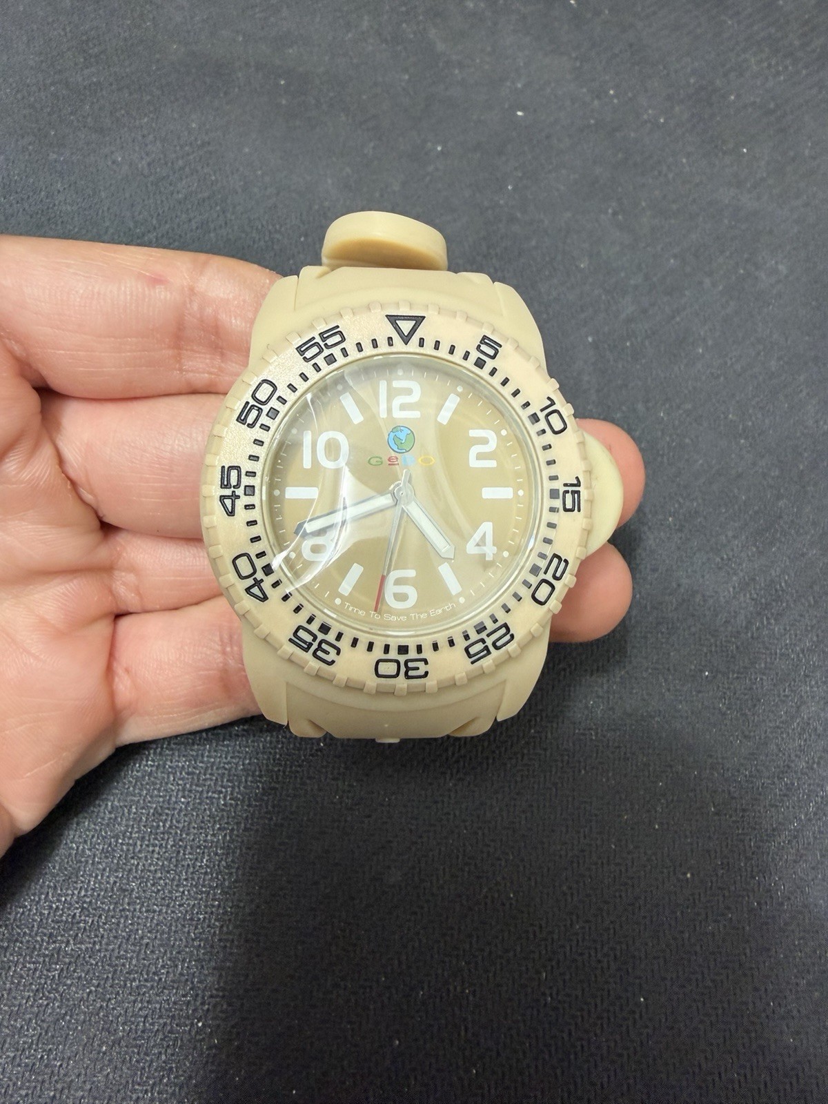 GEBO Time To Save The Earth Watch – Beige / Tan Diver – Old Stock