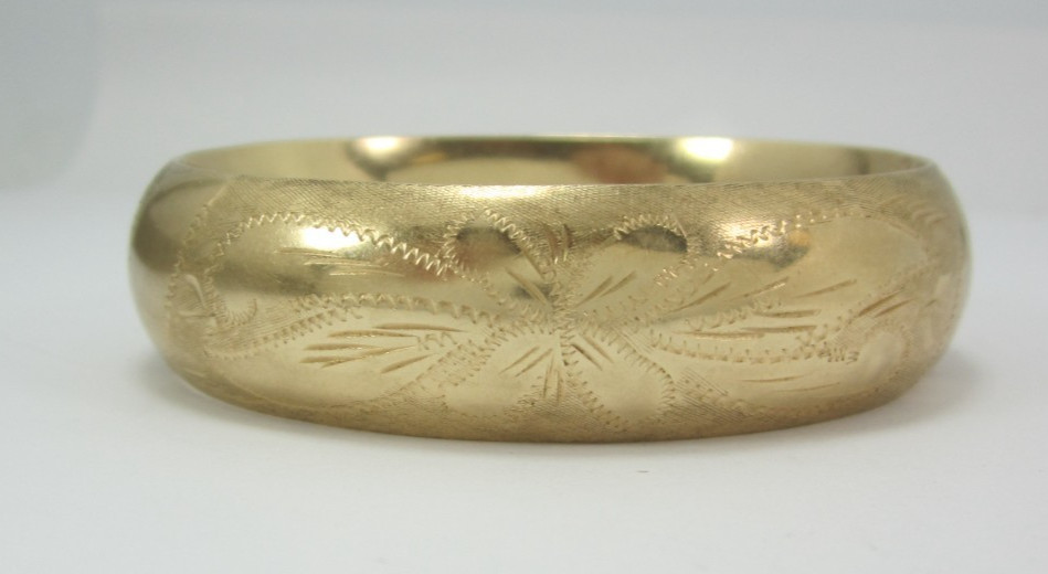 STUNNING LADIES 14K YELLOW GOLD FLOWER FLORAL BANGLE STYLE BRACELET (6″) 25.0G