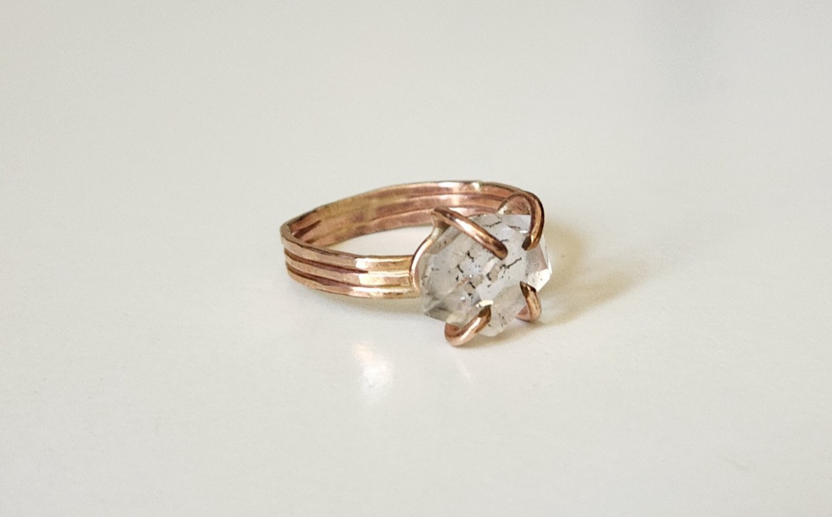 Herkimer Diamond Ring 14k Rose Gold Filled Engagement Ring US 8