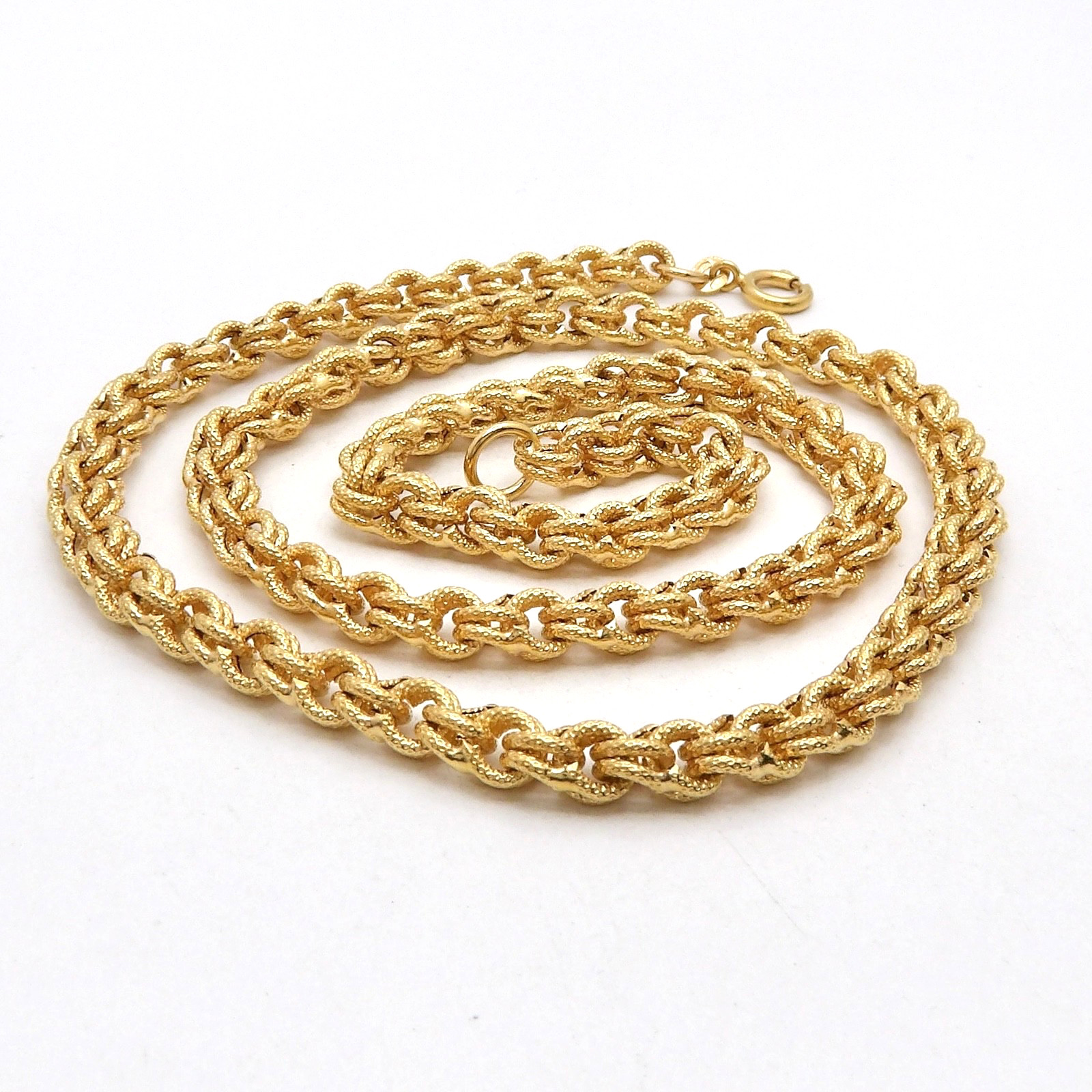 Solid 18k Gold Textured Chino Double Link Chain Necklace 20.5in 750 Italy 6mm