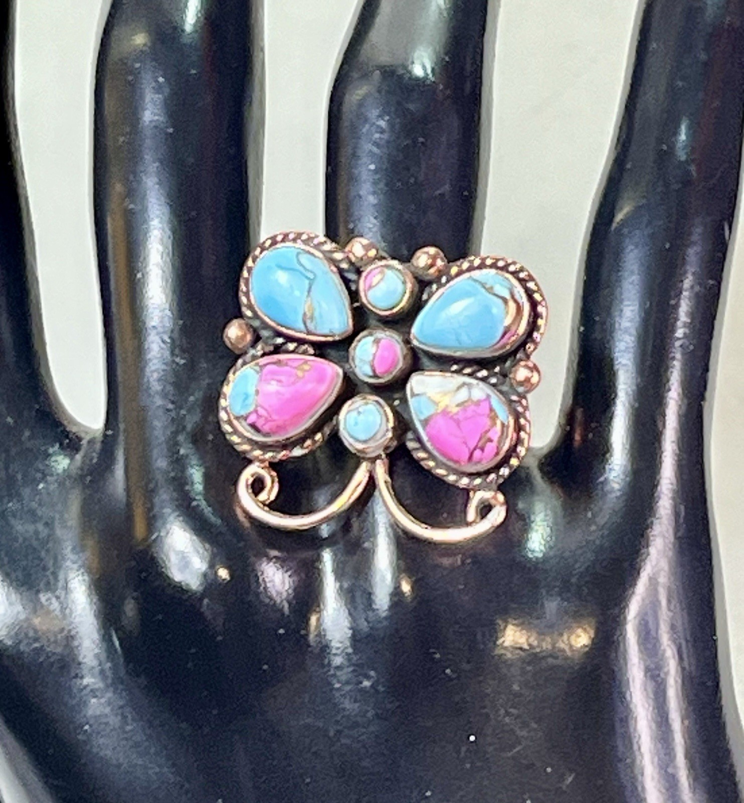 Handmade Cotton Candy Dahlia Butterfly Southwestern Copper Adjustable Ring 10.5g