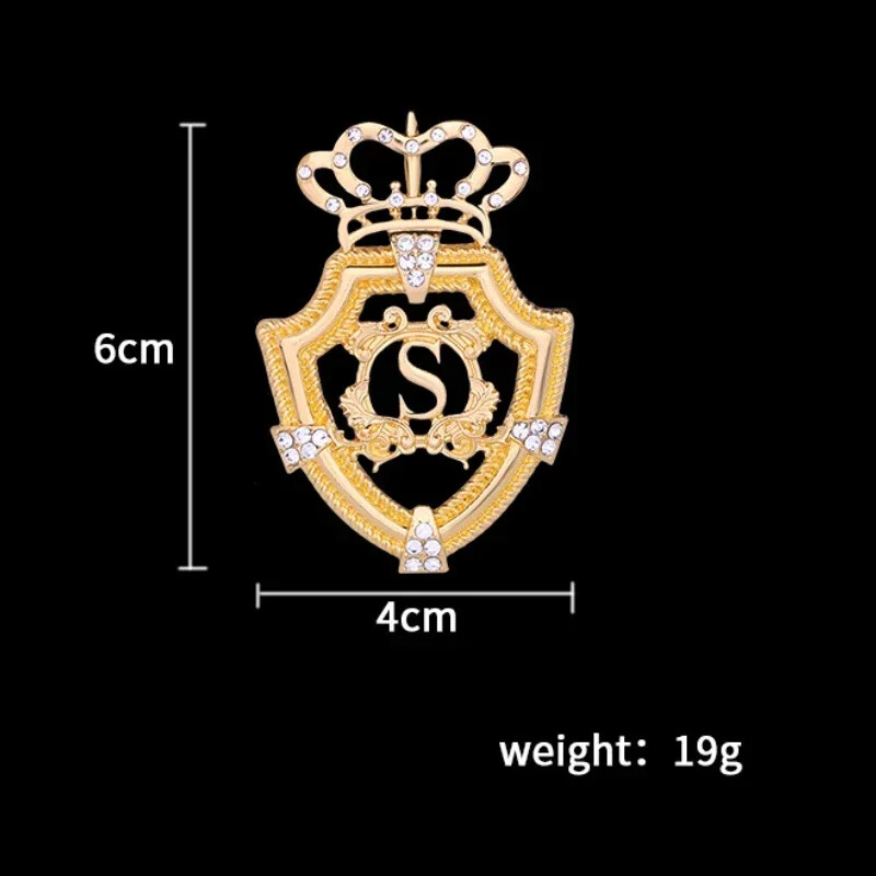Crown Brooch English Letter Gold Silver Color Lapel Pins Men’s Suit Corsage Gift