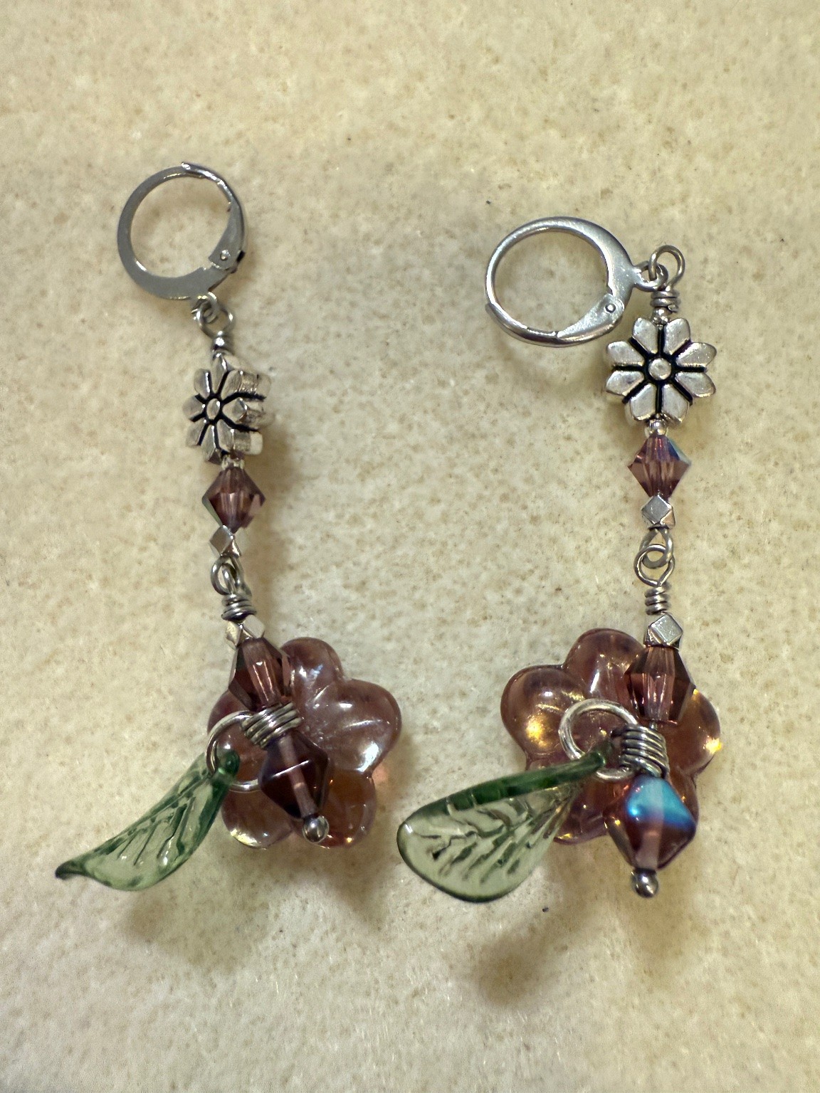 Czech Glass Dangle Earrings 2.5″ Drop Iridescent Bohemian Stainless Steel