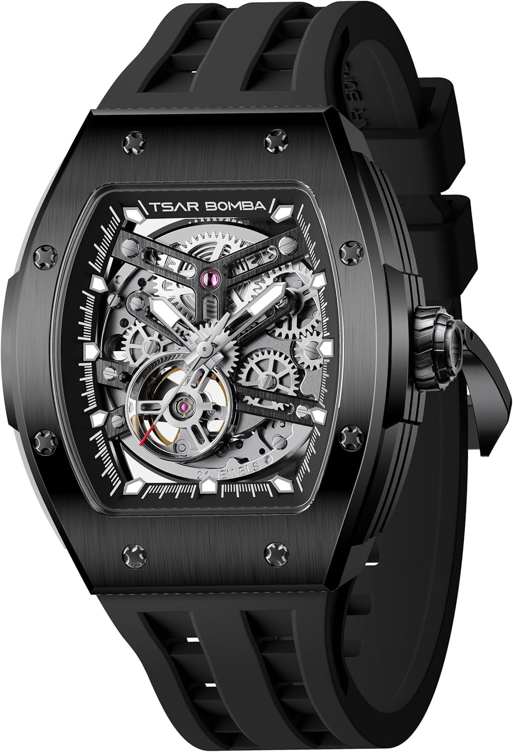 Luxury Skeleton Automatic Men’s Watch – 50M Waterproof Tonneau Dial