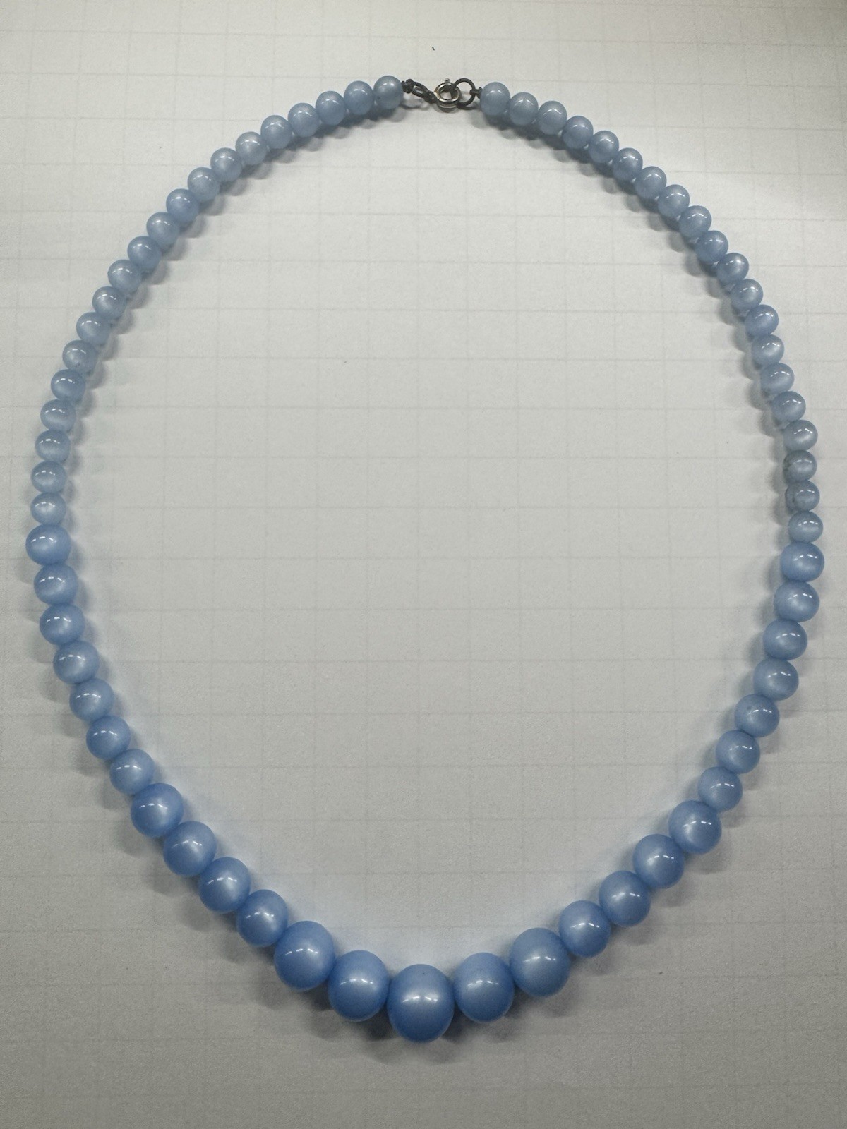 Vintage Pastel Blue Moon Glow Lucite Graduated Bead Necklace
