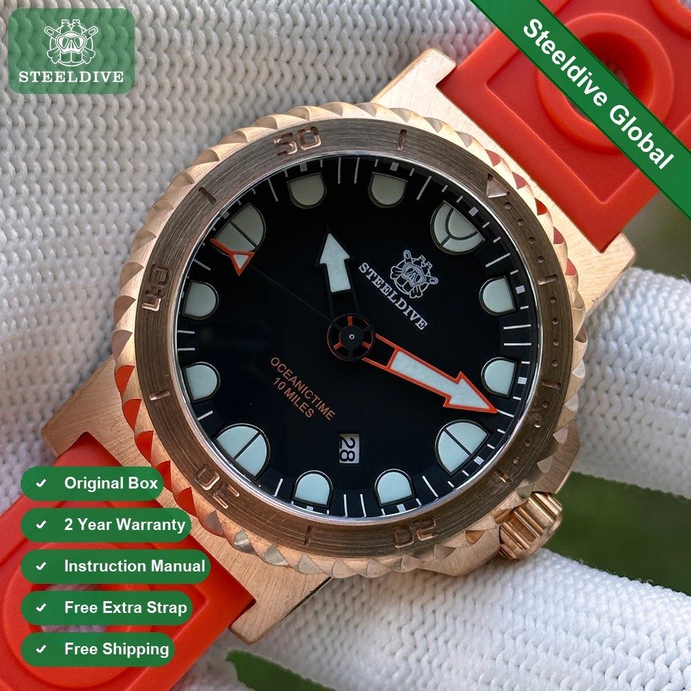 STEELDIVE SD1982S Mens Bronze 46.5mm Automatic Dive Watch NH35 Steel Oversize