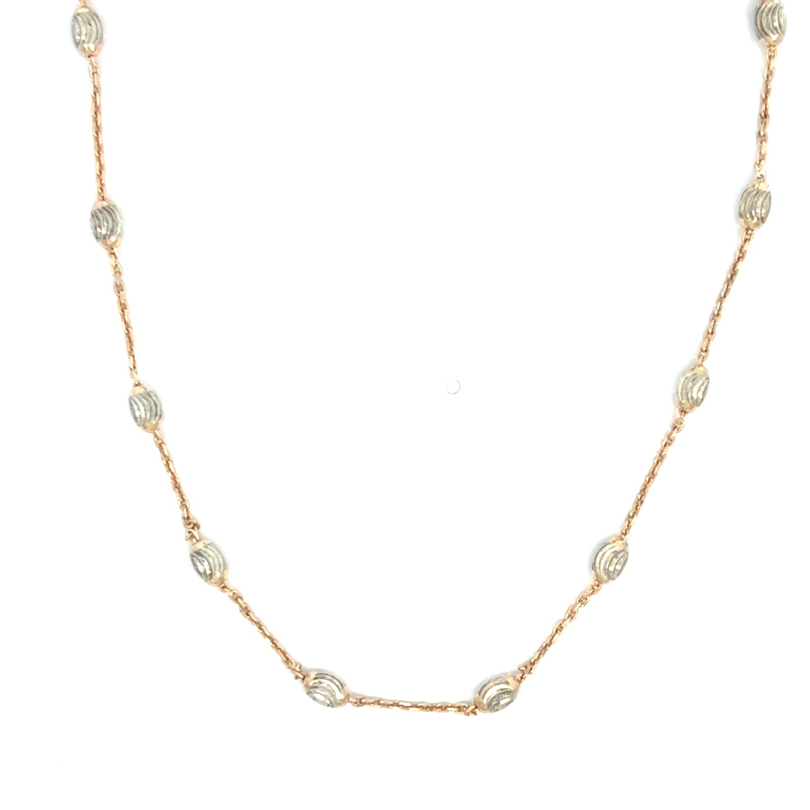 Station Oval Moon Bead Necklace Chain 2Tone Sterling Silver 30.25″ For Men/Women