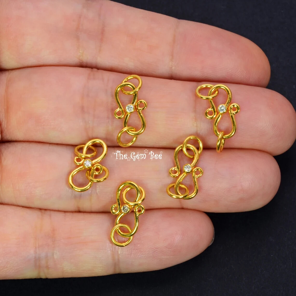 8.5mmx12mm 18k Solid Gold Classic S Hook Clasp Finding Brilliant Diamond Accent