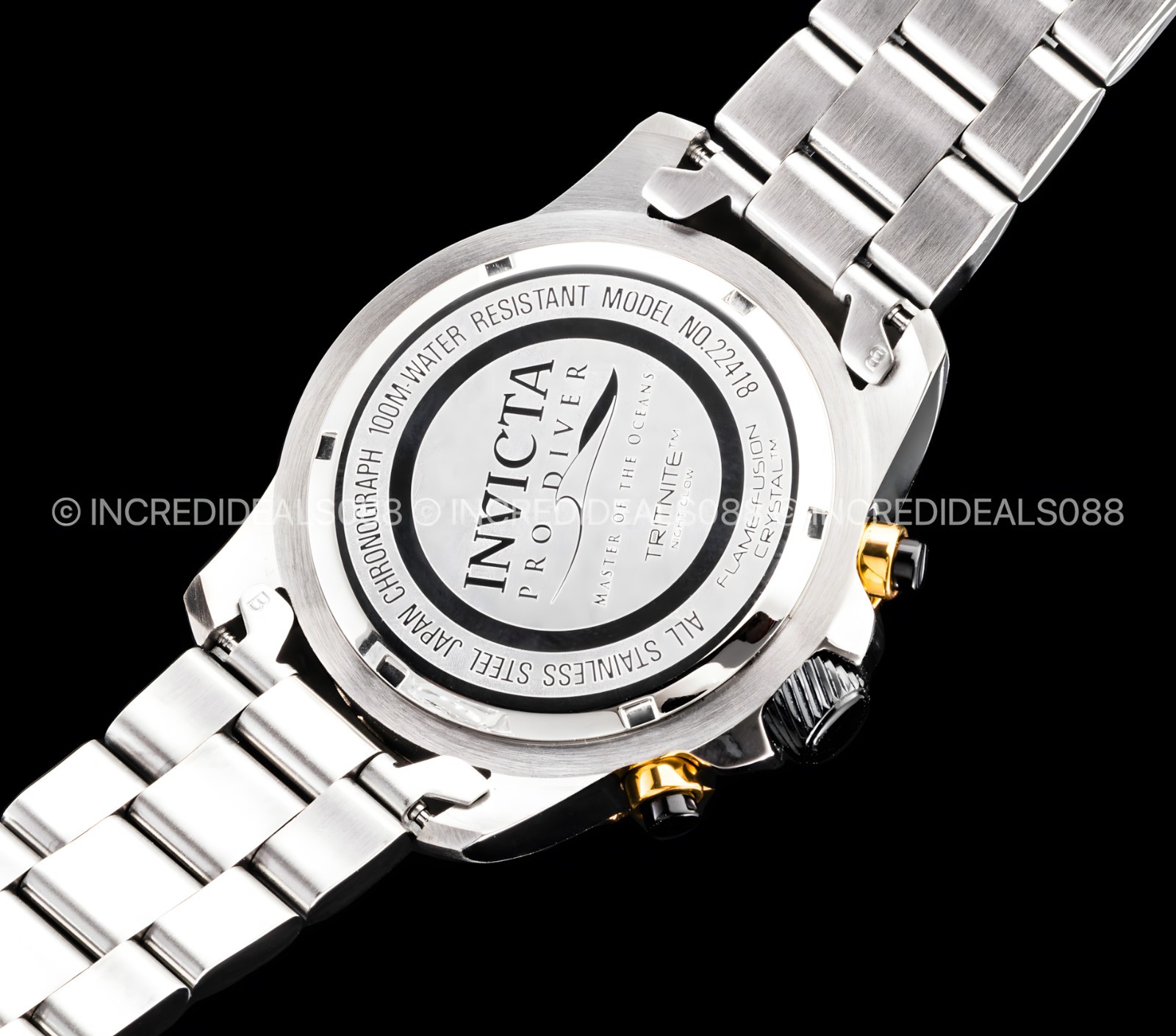 Invicta Men PRO DIVER SCUBA 18K GOLD SILVER Black Dial Two Tone Bracelet Watch