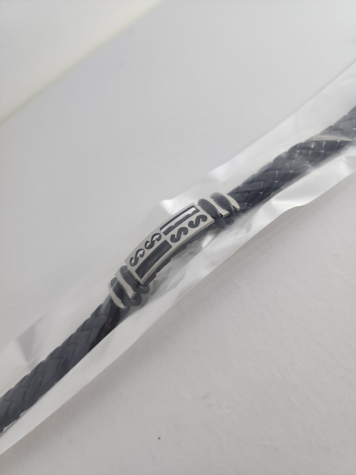 Men Black Braided Casual Bracelet Silver Accent Urban Fashion Sealed Gift New