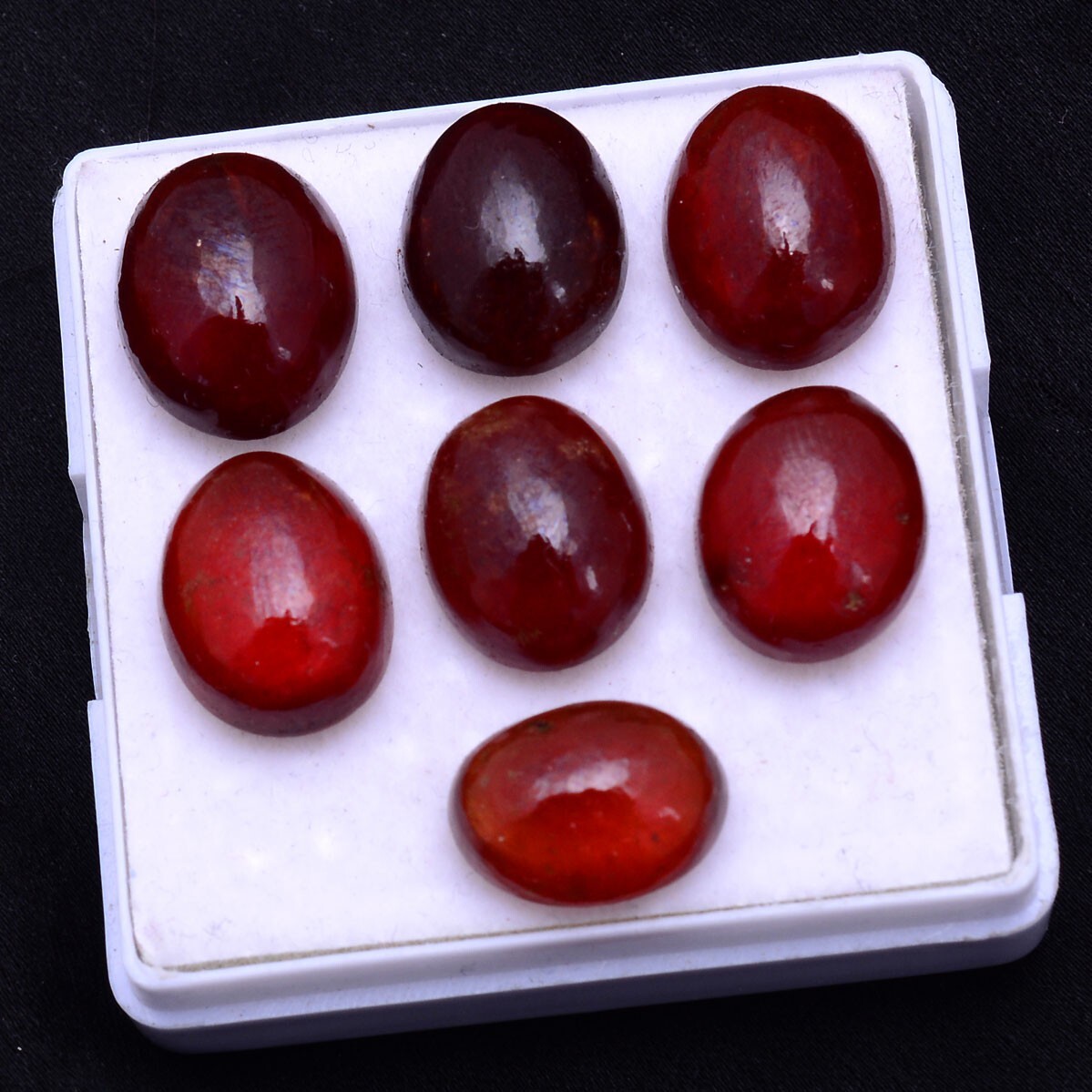 7 Pcs Natural Hessonite Garnet 12mm-14mm Oval Cabochon Untreated Gemstones Lot