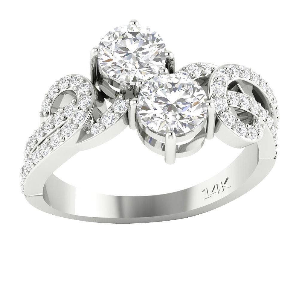 Lab Grown Diamond VS1 F 1.50 Carat Forever Us Two Stone Engagement Ring 14K Gold