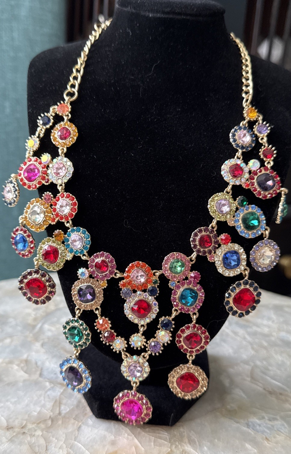 Christian Siriano Floral Rhinestone Bib Necklace Runway Statement Piece 12”