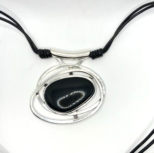Huge 70x40mm Onyx with Lather Cord Designer Necklace