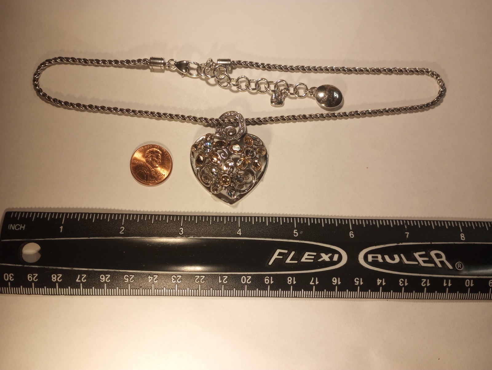 BRIGHTON Garden of Dreams Neutral Tones Crystal Heart Pendant Rope Necklace