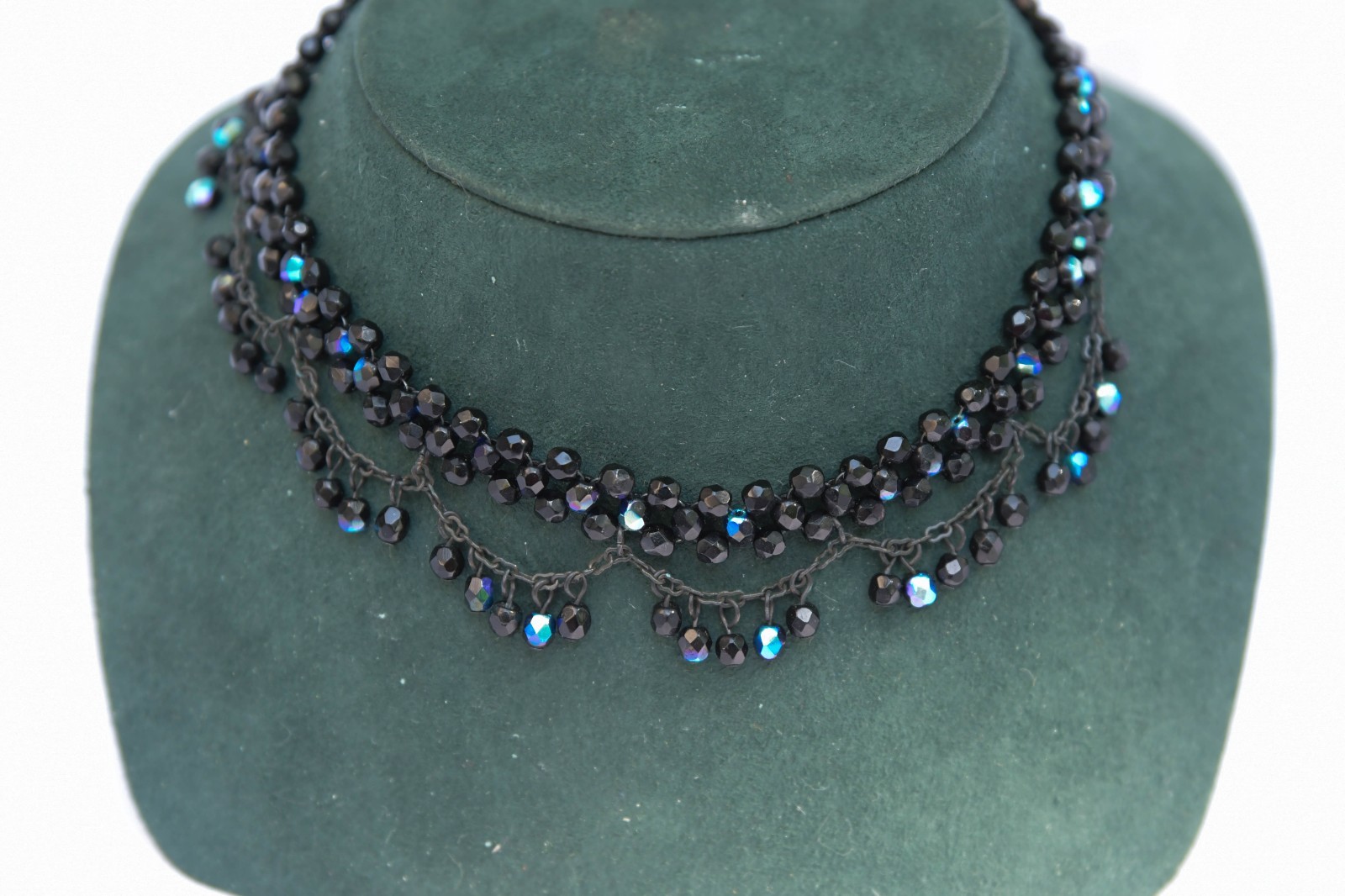 Vintage Robert Rose black iridescent necklace and cuff bracelet with AB finish
