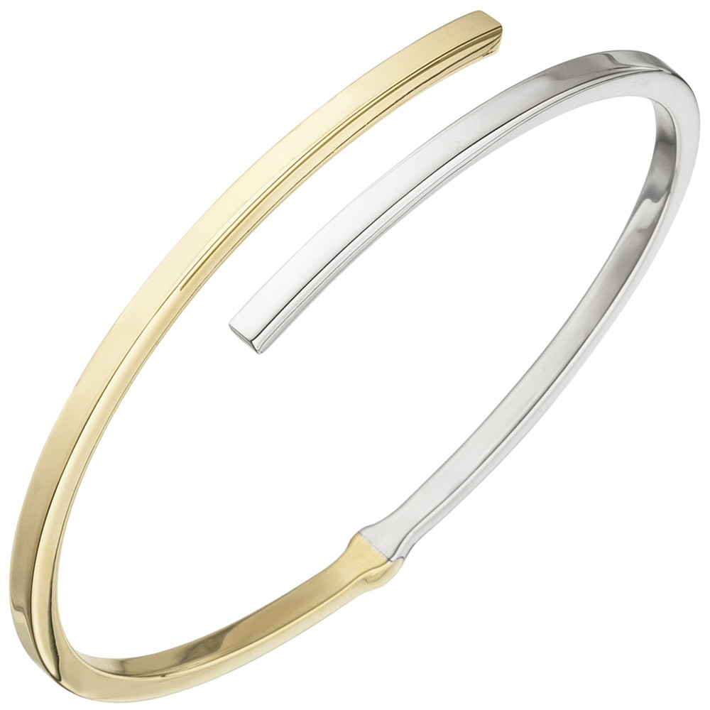 Hinged Open Oval 925 Silver Yellow Gold Plated Two Tone Bangle Bracelet