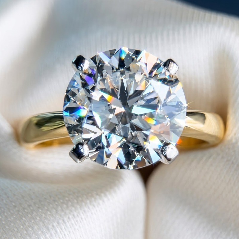 5.8 TCW Round Cut Moissanite Solitaire Engagement Ring 14K Multitone Gold Plated