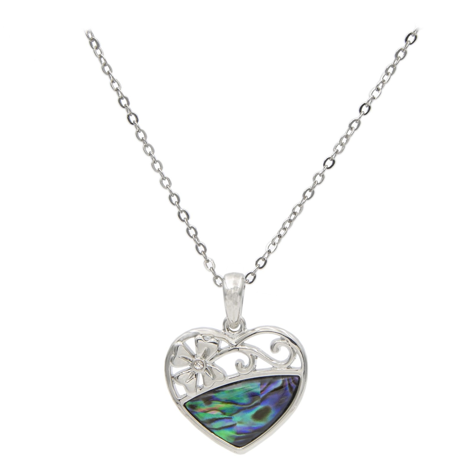 Genuine Abalone Shell Heart Pendant and 18″ Necklace Set
