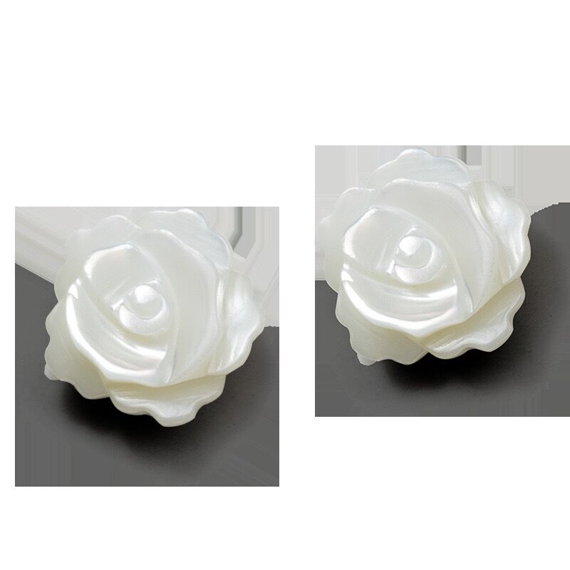 8/10mm Woman 925 Sterling Silver White Mother of Pearl Rose Flower Earring Stud