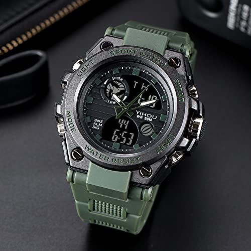 Yihou Men’s Military Watch Outdoor Sports Electronic Watch Tactical Army green