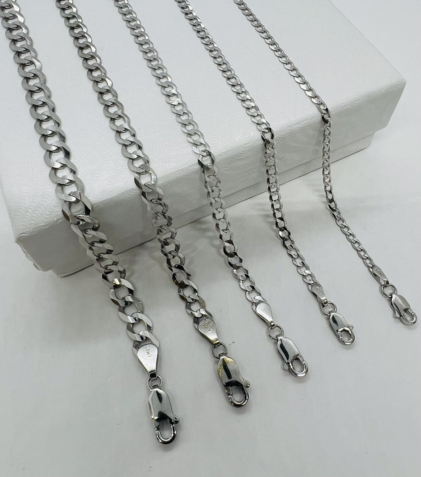 14k Gold white gold cuban link chain Men’s women’s necklace 2.2mm- 5.7mm 16″-30″