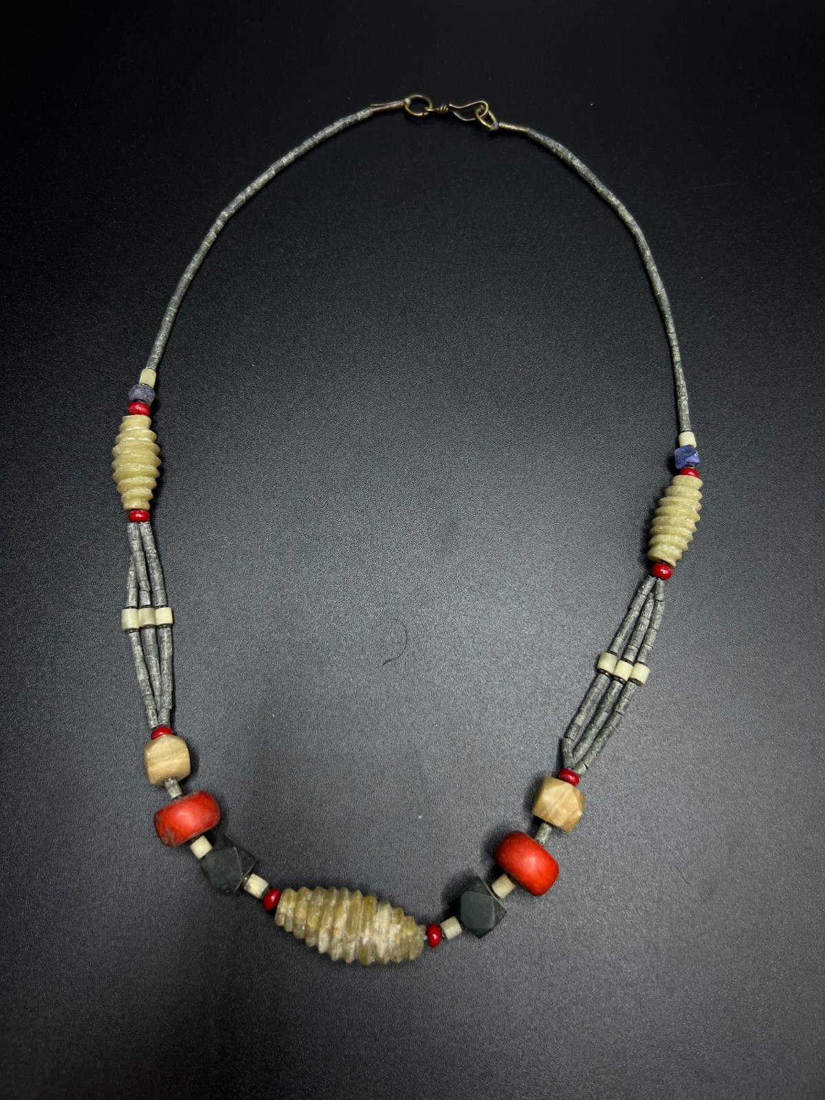 Vintage Tribal Beaded Necklace, Ethnic Statement Necklace, Primitive Artisan
