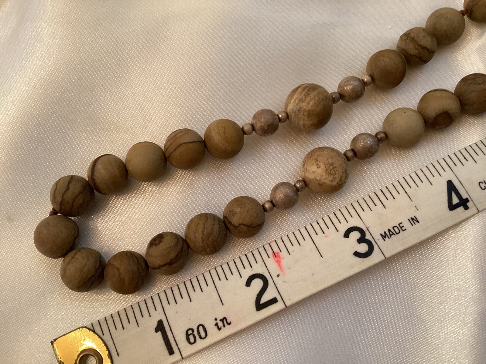 Wood Grain Jasper Beaded Necklace Sterling Silver Closure