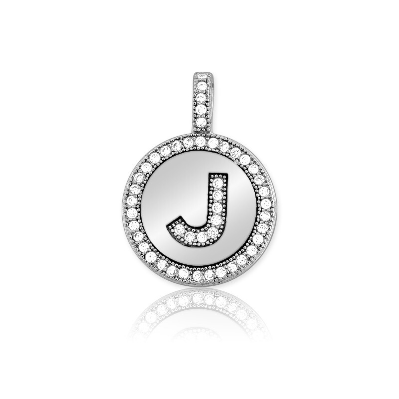 Sterling Silver Micro Pave Circle “J” Pendant with Chain