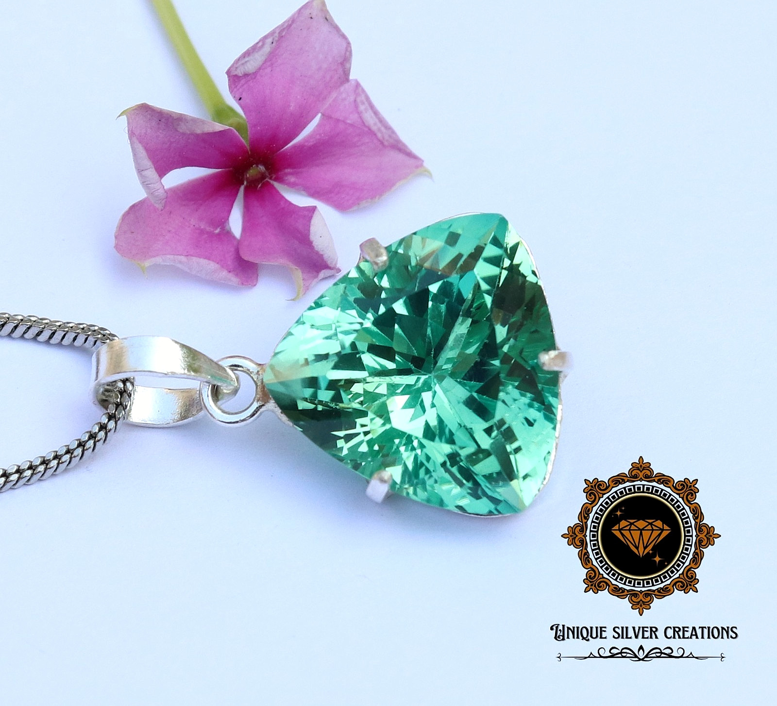 Certified 28.75 CT Natural Blue Green Sapphire Gemstone 925 Solid Silver Pendant