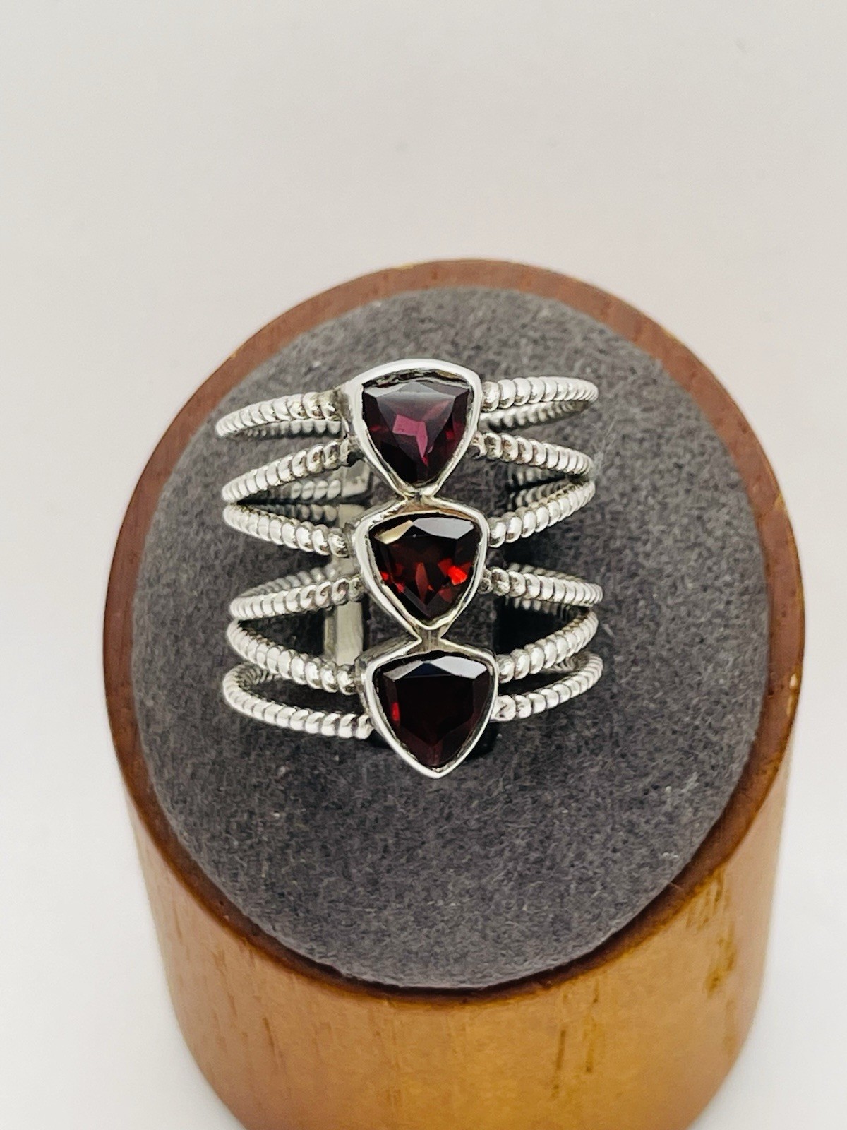 Triple Mozambique Garnet 925 Sterling Silver Wire Twisted Designed Ring Size 8
