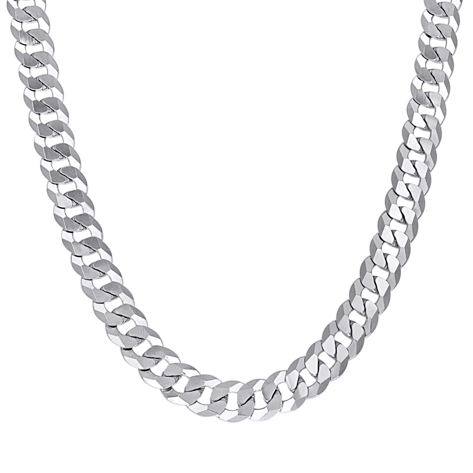 Sterling Silver Rhodium Finish 10mm Solid Super Flat Curb Chain | 20″ to 26″
