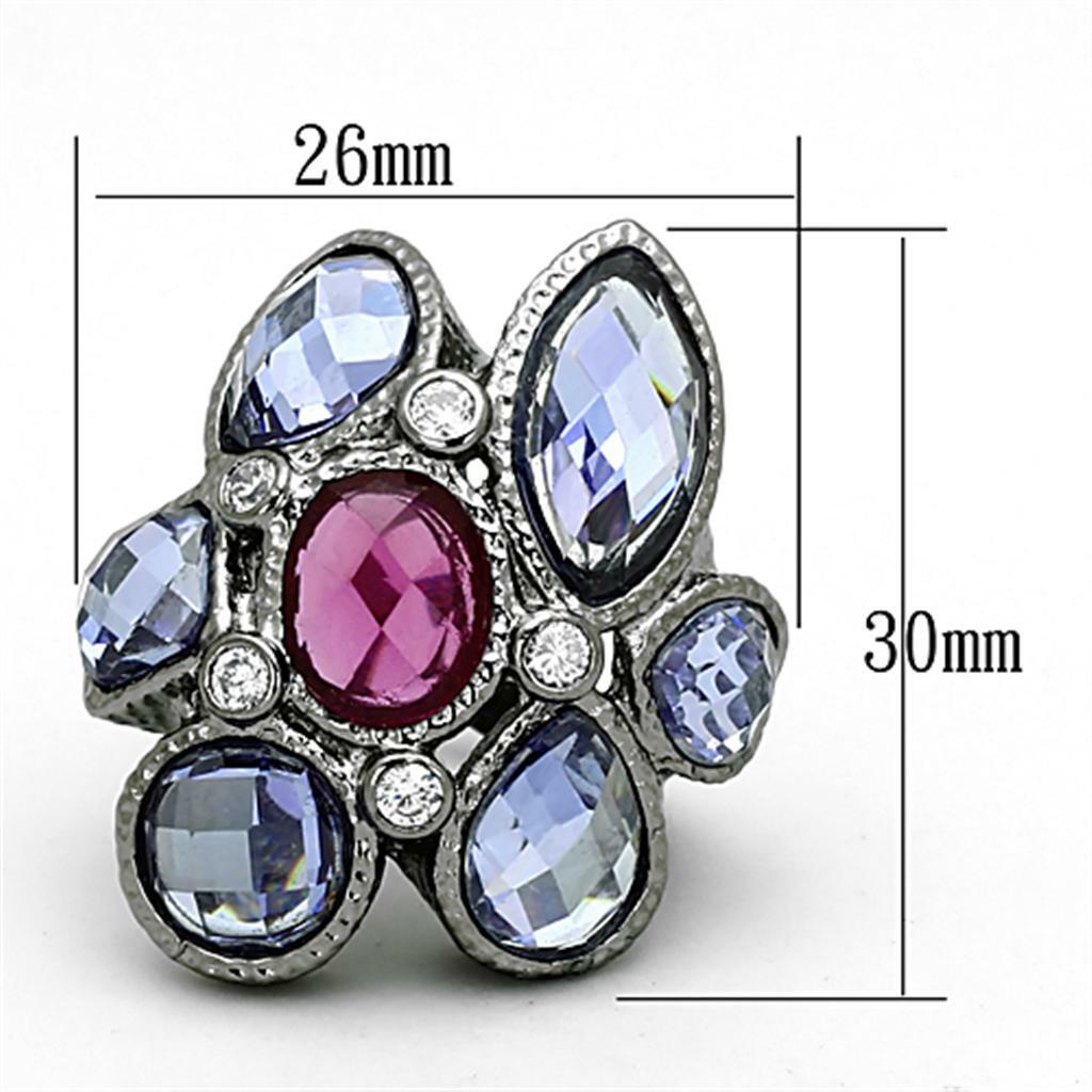 LOA876 – Ruthenium Brass Ring with AAA Grade CZ in Multi Color