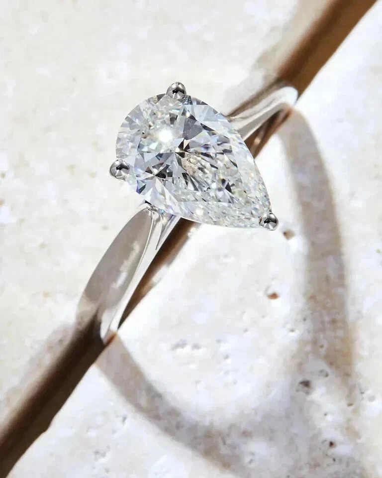 2.40 Ct Pear Cut White Moissanite Prong Setting Engagement Wedding Ring