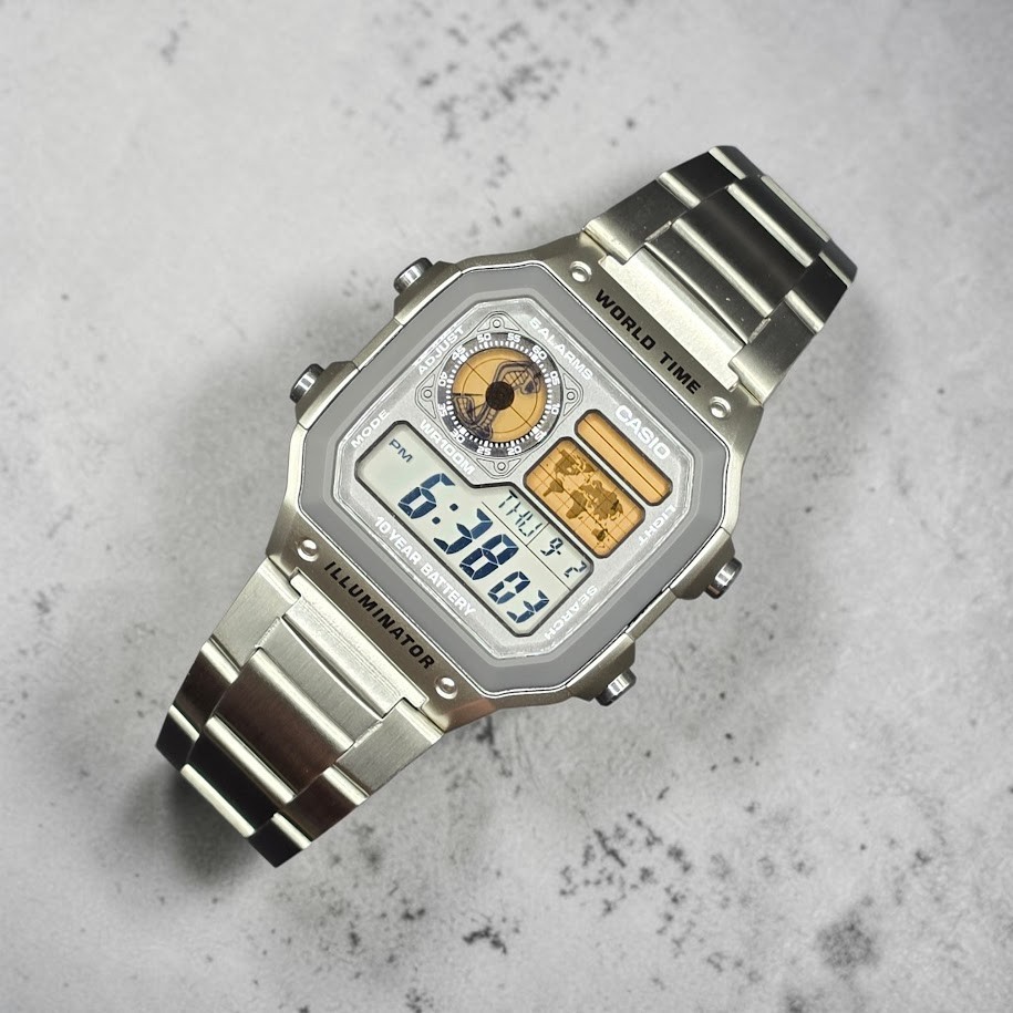 Silver CASIO AE-1200WHD. Royale Watch Mod. Shelby Cobra Gold Filter