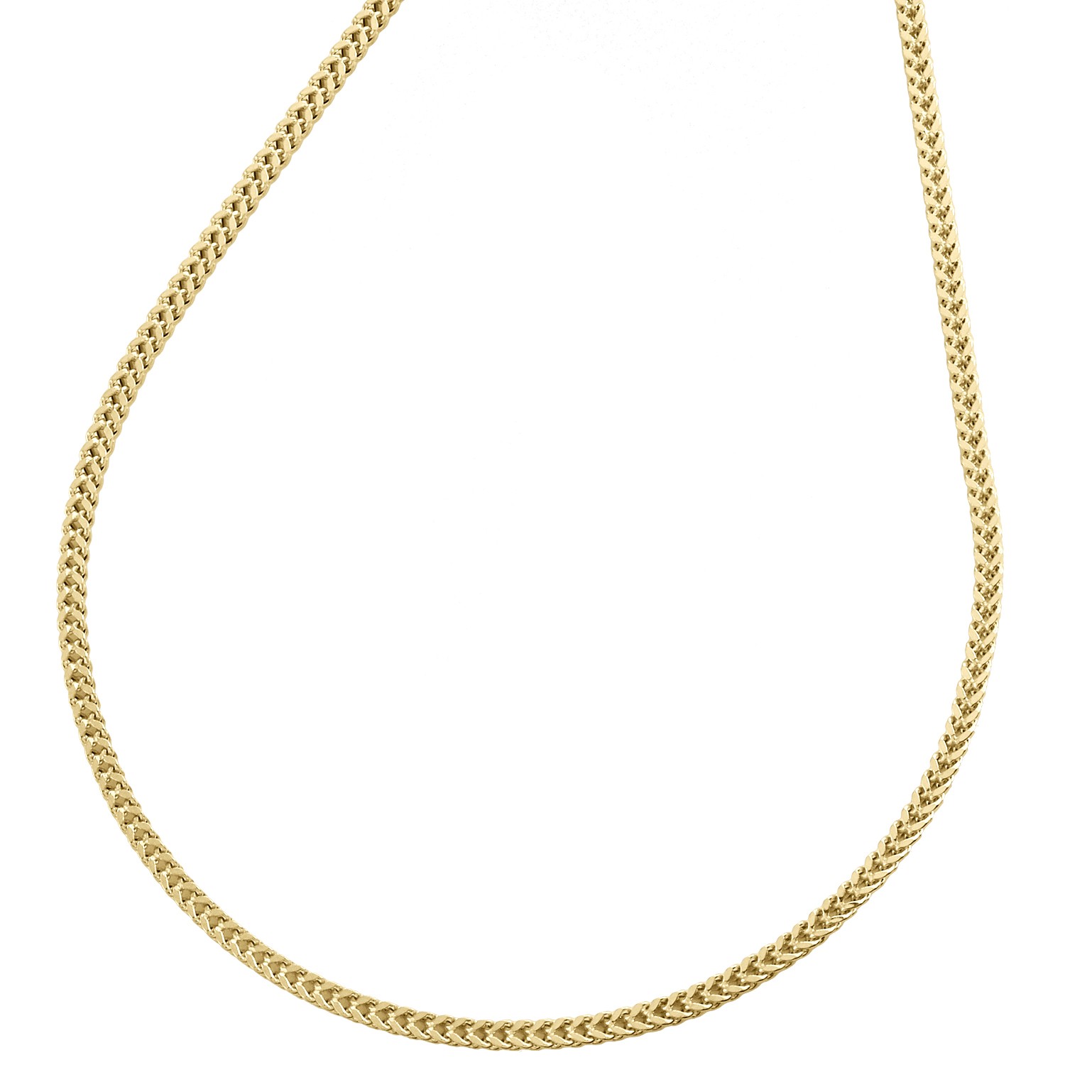 10K Yellow Gold 1.60mm Hollow Franco Chain 3D Square Box Necklae 16 – 30 Inches