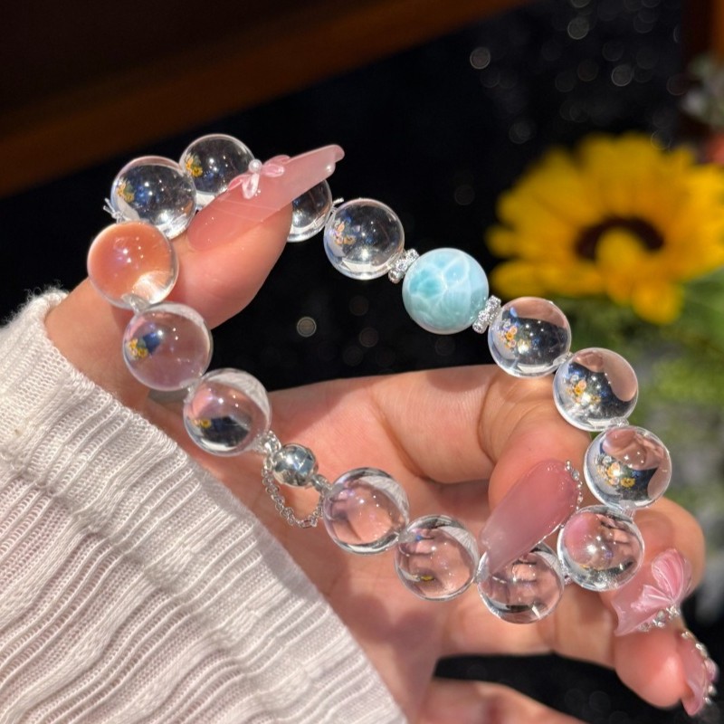 12mm Natural White Crystal Bubble Ball Larimar Quartz Bracelet