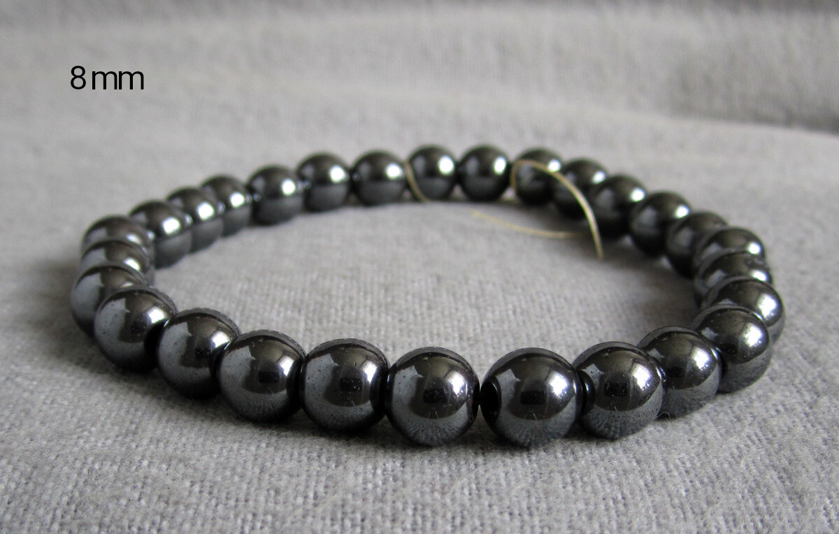 Bracelet made of hematite – spheres Ø approx. 6 + 8 mm / approx. 16-21 cm – elastic