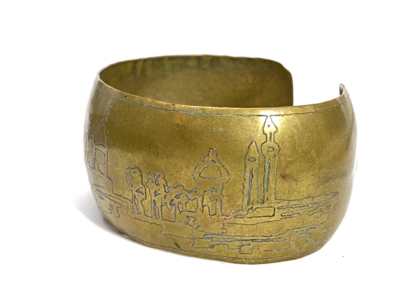 Vintage Taj Mahal Brass cuff bracelet – Handmade – Unmarked