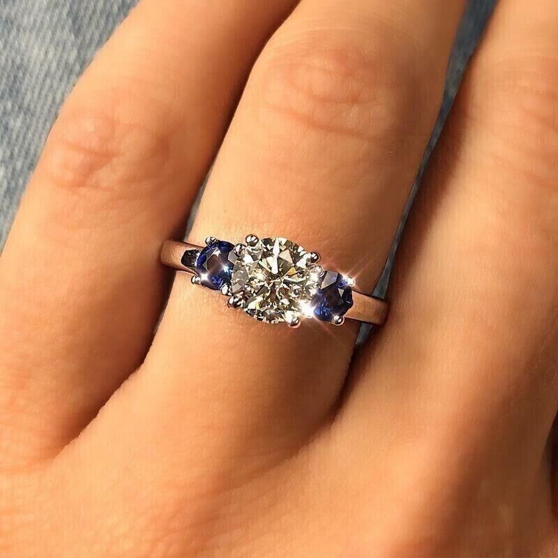 2CT Prong Ring Moissanite Engagement 14K White Gold Over Women Valentine’s Day