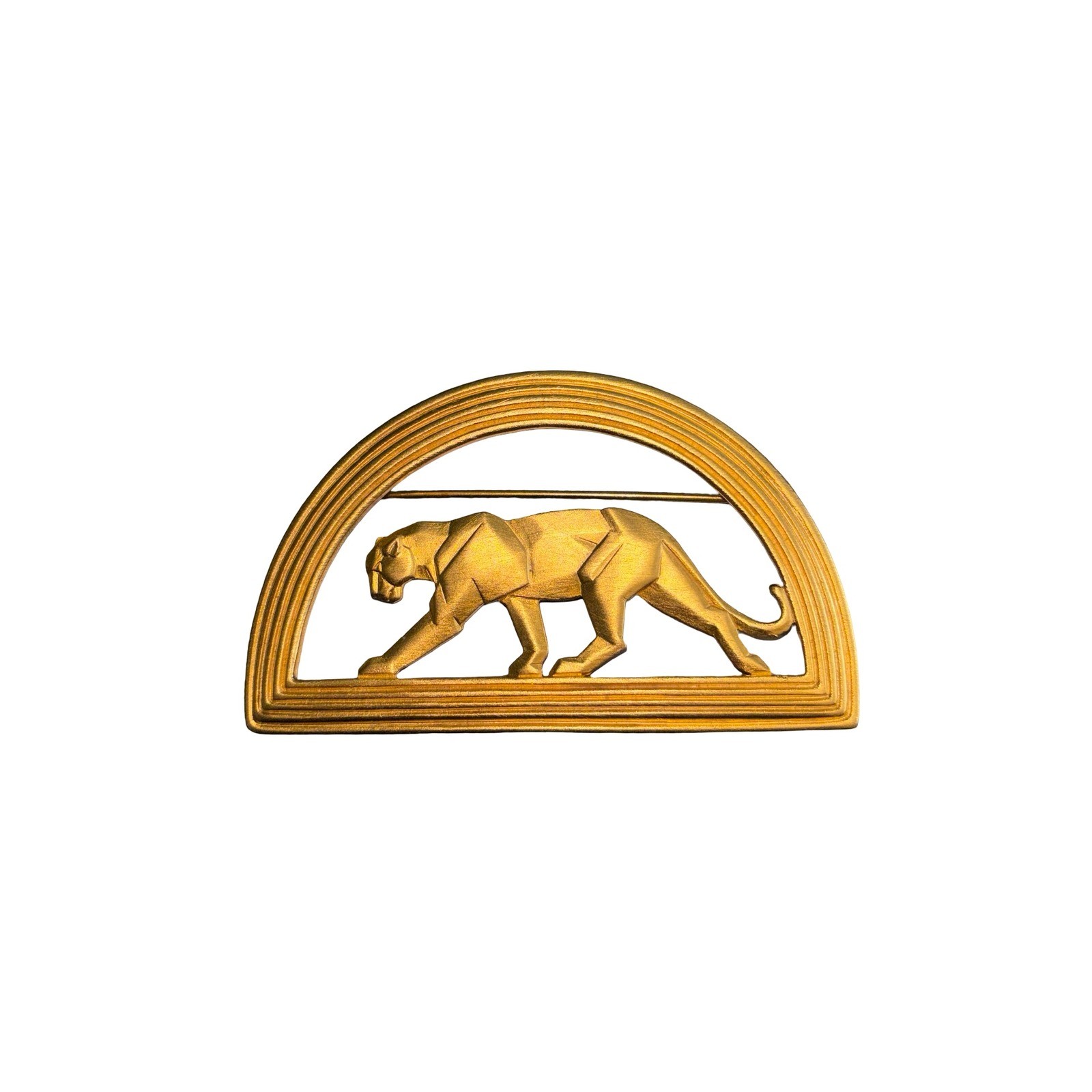 Vintage JJJ Gold Tone Panther Brooch Art Deco Style Geometric Big Cat Pin