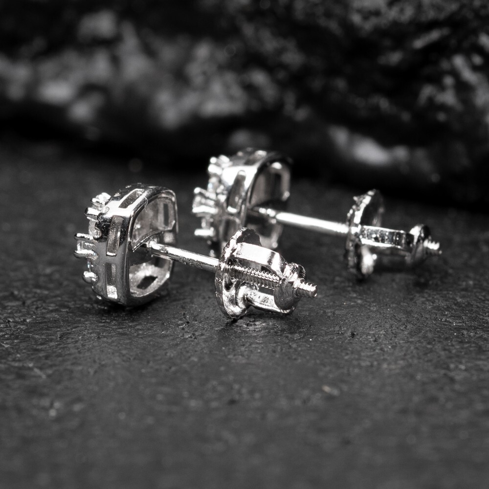 Small 3D Cube White Gold 925 Sterling Silver Square Cluster Stud Earrings