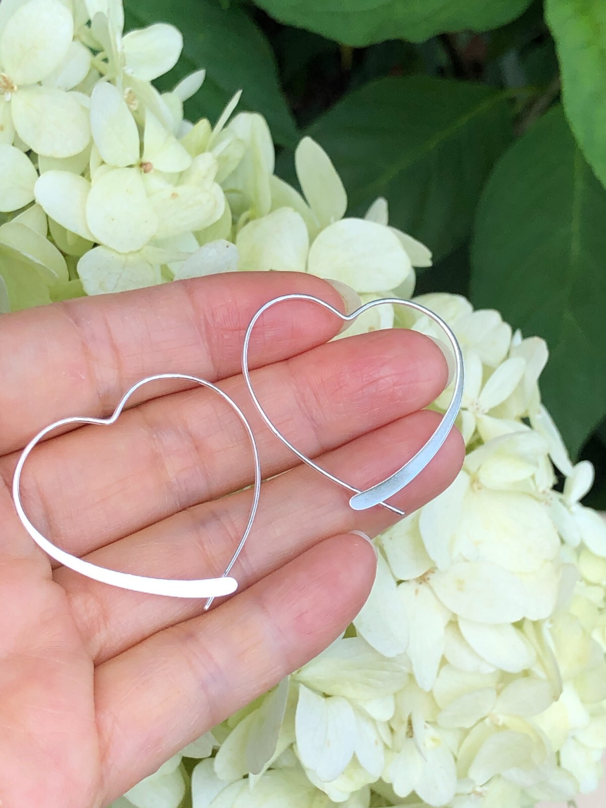 925 Sterling Silver Heart Threader Hoop Earrings Plain 34mm(1.34″)x32mm