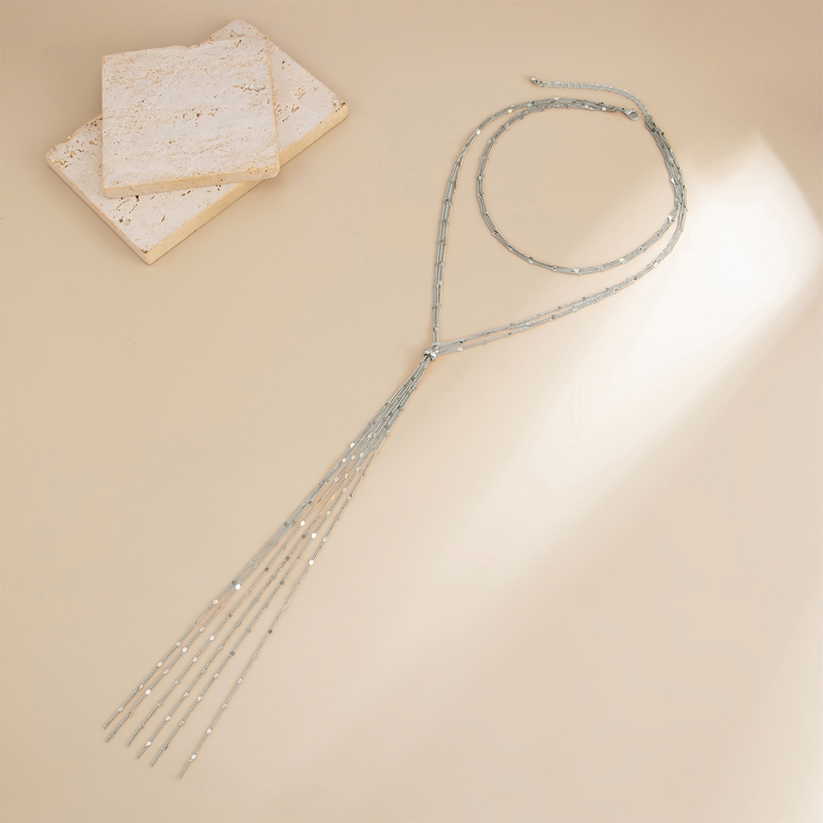 Women’s Y-Shape Back Chain Long Fringe Necklace Slide Adjustable Body Jewelry