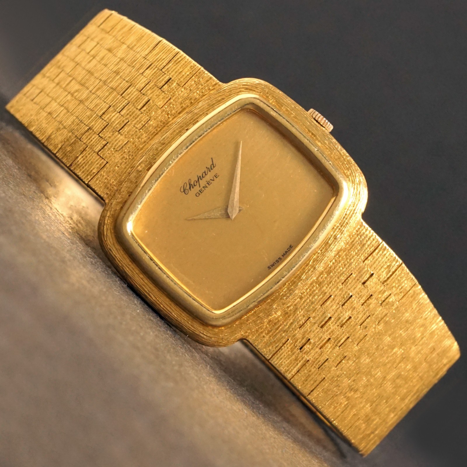 Stunning Chopard 18K Yellow Gold Man’s Mesh Bracelet Watch w/Orig Box, 114g MINT
