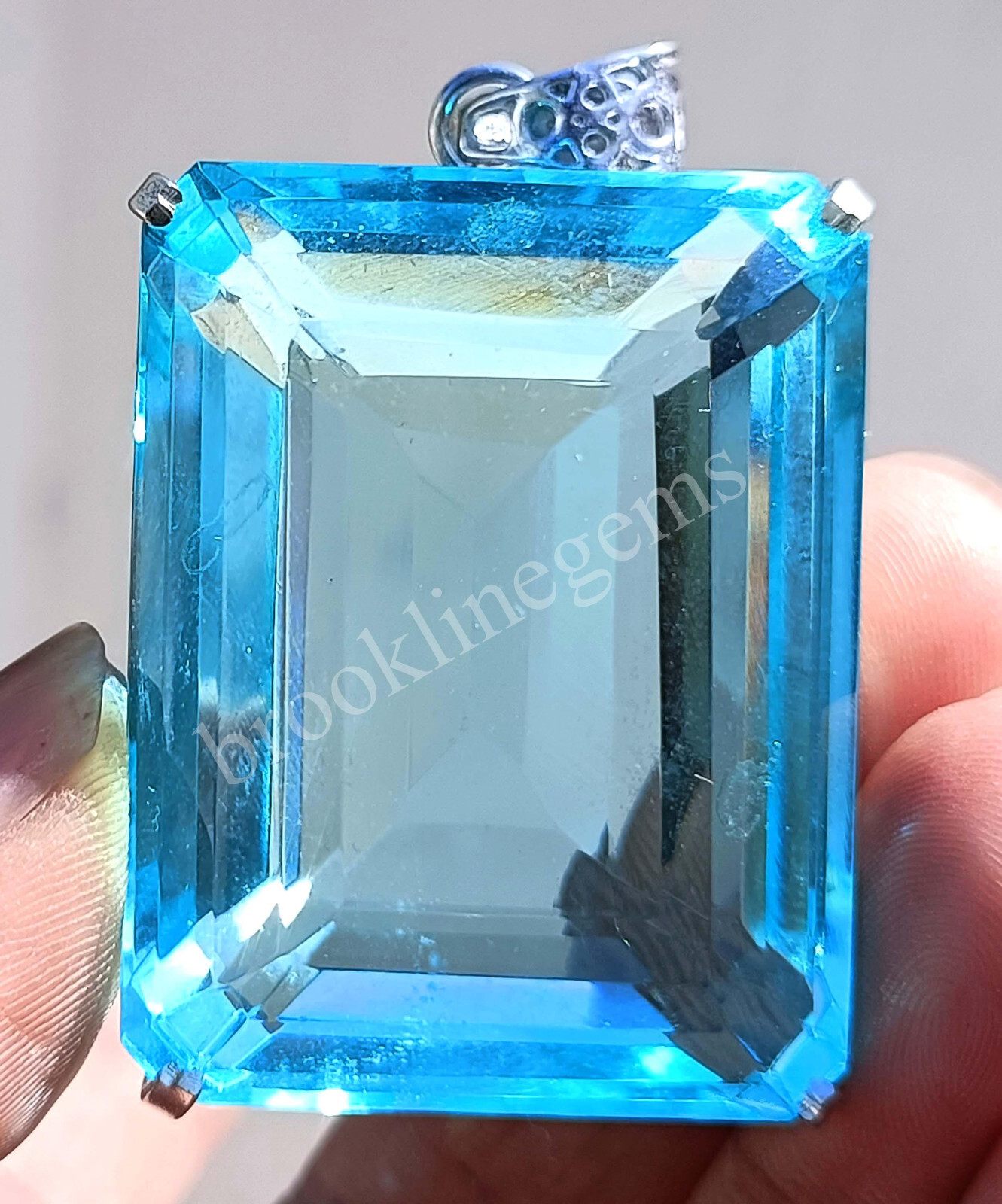 234.70 CT Emerald Cut Natural Blue Aquamarine EGL 925 Silver Pendant 5MRG