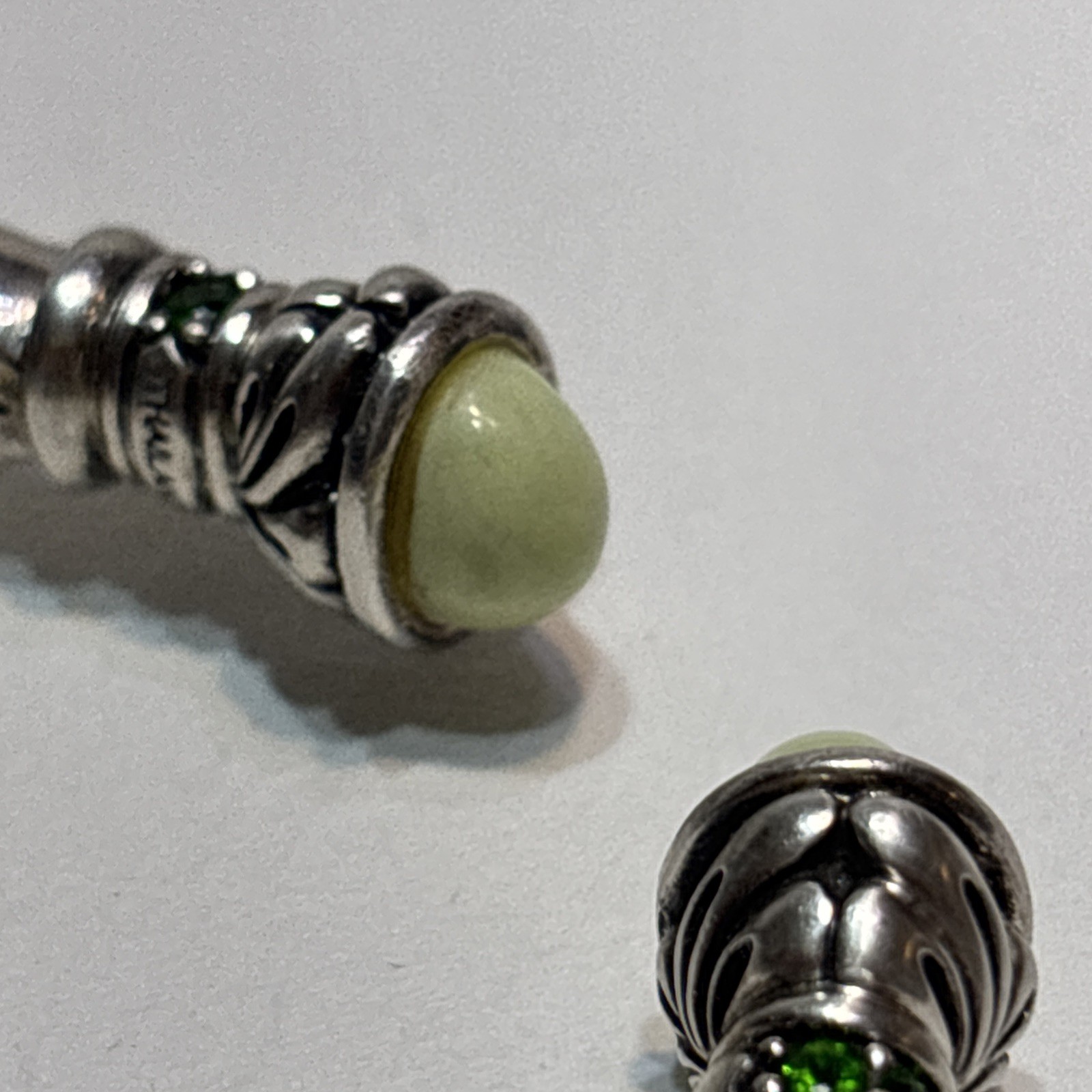 Rare Ann King Bracelet Hinged Cuff Green Sterling Silver Stone