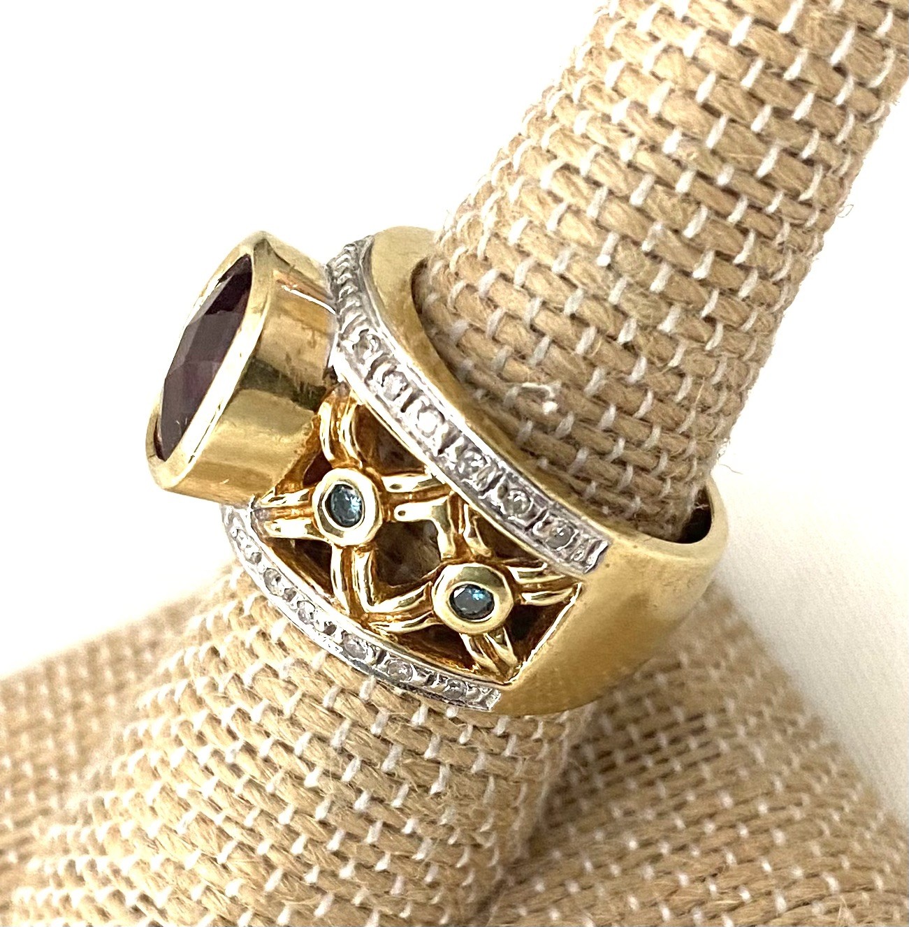 Michael Valitutti NH Vintage 18K Rhodolite Garnet & Diamond Ring-Sz 7- 16.20 Gms