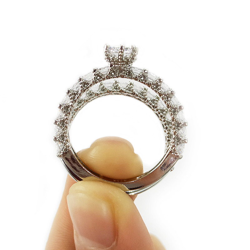 1.5CT Simulated Diamond Promise Ring Set Silver Plated Luxury Bridal Ring Set